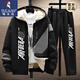 啄木鳥(niǎo)（TUCANO）休閑衛衣套裝男春秋季潮牌韓版外套開(kāi)衫青少年一套穿搭配衣服男裝 TZ832黑色兩件套 加絨 XL 【120-140斤】