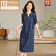 莫代爾天絲牛仔短袖連衣裙女裝中長(cháng)款款寬松休閑直筒裙2026夏季連衣裙子 天絲牛仔藍 2XL 建議125-140斤