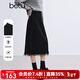 百圖betu女裝冬季新款半身裙松緊腰顯瘦半裙下擺流蘇裙子2411T70 黑色 M