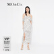 MO&Co.荷葉邊小飛袖露肩開(kāi)叉吊帶長(cháng)裙氣質(zhì)顯瘦連衣裙女 白底黑花 S 160