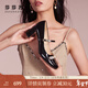 莎莎蘇[羅馬假日]春夏方頭新中式瑪麗珍單鞋女法式高粗跟鞋婚鞋 黑色 34