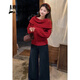 鹿依檸休閑褲女裝套裝2025秋冬新款韓版時(shí)尚百搭氣質(zhì)新年戰袍紅色一整套 紅色毛衣+牛仔褲子 M