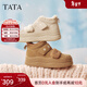 他她（TATA）加絨女鞋2025冬高幫加絨厚底板鞋休閑雪地靴棉鞋子CT910DD5 米色（絨里） 37