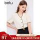 百圖betu女裝夏季新款襯衫撞色V領(lǐng)小香風(fēng)襯衫短袖上衣女2403T62 米白 M