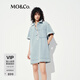 MO&Co.牛仔連衣裙夏鹽系淺藍棉質(zhì)寬松附印花絲巾MBE2DRS011 牛仔藍色 XS /155