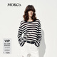 MO&Co.針織衫夏含亞麻條紋寬松落肩慵懶輕薄微透MBE2SWTT02 白黑條色 S 160
