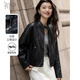 初申春秋休閑短外套女黑色立領(lǐng)拉鏈顯瘦寬松氣質(zhì)皮衣夾克上衣S61D127
