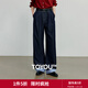 初語(yǔ)休閑褲女2025秋季新款仿牛仔拼接格紋翻邊垂感深藍寬松闊腿褲 深藍色 28