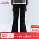 笛莎（DEESHA）女童微喇褲2025冬季新款香風(fēng)花邊厚絨喇叭褲保暖休閑長(cháng)褲兒童童裝 黑色 140