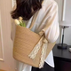 栢啟歆手工編織包包女包海邊度假沙灘大容量休閑單肩包托特包送女友 編織包【卡其色】
