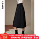 藍地（LANDI）法式通勤黑色壓褶高腰A字半身裙女顯瘦中長(cháng)款半裙冬新品 黑色 M