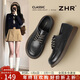 ZHR單鞋女休閑系帶小皮鞋厚軟底通勤樂(lè )福鞋英倫百搭女鞋AH705黑色38