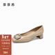 莎莎蘇[方糖鉆]2025年春新款低粗跟舒適增高方頭淺口單鞋通勤女鞋 杏色 36
