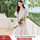 香影（xiangying）泡泡袖碎花連衣裙女2025夏裝新款桃心領(lǐng)裙子溫柔風(fēng)印花雪紡裙 綠色 M