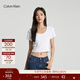Calvin KleinJeans夏季女士簡(jiǎn)約字母袖口時(shí)尚ck潮流辣妹短款重磅短袖T恤上衣 YAF-月光白 S