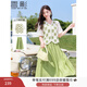 香影（xiangying）套裝女夏裝2025新款泡泡袖上衣一整套搭配半身裙子綠色兩件套