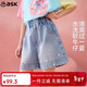 ASK JUNIOR【燙鉆】?jì)和澴?5夏季中大童牛仔短褲女童直筒褲透氣親膚中褲