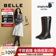 百麗（Belle）雙子星騎士靴女2025冬新商場(chǎng)同款質(zhì)感牛皮顯瘦長(cháng)筒靴E4F1DDG5 黑色【牛皮 筒高38cm】 36 (230mm)
