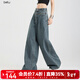 百圖betu女裝2025秋季新款牛仔闊腿褲高腰顯瘦潮流百搭拖地褲2508X05 深牛仔藍 S