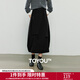 初語(yǔ)半身裙女2025冬季新款軟糯針織裙黑色立體收褶松緊腰花苞裙 黑色 S