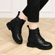 富貴鳥(niǎo)真皮短靴女新款秋冬季加絨粗跟英倫風(fēng)馬丁靴棉靴休閑時(shí)裝靴 單里黑色FN0214/5587 36