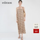edition吊帶裙女新款復古碎花壓褶連衣裙度假風(fēng)一字領(lǐng)長(cháng)裙 混合印花色 M 165