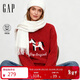 蓋璞Gap女裝2025冬季新款本命年馬年小馬提花紅色圓領(lǐng)毛針織衫829131