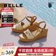 百麗（Belle）編織度假風(fēng)休閑涼鞋女商場(chǎng)同款厚底坡跟涼鞋D6J1DBL5 杏色 36 (230mm)