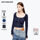 ANN ANDELMAN【明星同款】官方直營(yíng)假兩件蕾絲開(kāi)衫修身短款上衣毛針織衫 藏藍色 M