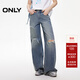 ONLY2025秋季新款破洞設計高腰寬松直筒褲長(cháng)褲牛仔褲女|125132118 J34390洗水牛仔藍 XS XS標準褲長(cháng)