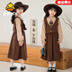 G.DUCK HELLO小黃鴨女童中大童連衣裙兒童長(cháng)袖假兩件套春秋冬親子裝連衣裙套裝 春秋咖啡色 春秋款 120 建議身高110-120厘米