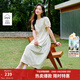 茵曼淡人穿搭100棉連衣裙2025夏季女裝新款泡泡袖收腰顯瘦a字裙 淺杏色 S