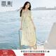 香影一字領(lǐng)露肩連衣裙女2025夏新款泡泡袖荷葉邊度假風(fēng)海邊沙灘裙 銀牡丹色 M 160/84A/95-110斤
