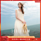 三彩2025夏季新款無(wú)袖連衣裙盤(pán)帶繡花雪紡A字裙背心長(cháng)裙M 米白色 S 155/80A