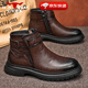 公牛世家切爾西靴子男士春夏季新款高幫馬丁靴男復古工裝靴英倫風(fēng)皮短靴潮 棕色【四季款單鞋】GN25ZY019 40 （皮鞋碼）