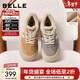 百麗（Belle）撞色厚底板鞋女冬季新款商場(chǎng)同款高幫大頭休閑鞋E6X1DDM5 棕色-毛里 37 (235mm)