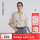 朗姿真絲印花系帶荷葉領(lǐng)襯衫女士度假桑蠶絲上衣2025年夏季新款 米白色 2XL