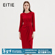 愛(ài)特愛(ài)（EITIE）商場(chǎng)同款高級感長(cháng)袖收腰釘珠禮服包臀連衣裙秋新款敬酒服7177811 紅蔓61 XL 170