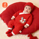 貝瑞加（Babyprints）嬰兒連體衣馬年春節大紅色衣服男女寶寶加厚保暖過(guò)年爬服 白馬59