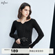 伊芙麗（eifini）蔣欣代言設計感大領(lǐng)開(kāi)口羊毛打底T恤女秋裝新款百搭上衣 黑色 S 155/80A