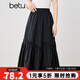 百圖betu女裝2025夏季新款半身裙橡筋腰下擺分割荷葉傘裙裙子2503X02 黑色 L