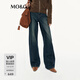 MO&Co.【神褲】牛仔褲2025秋新品棉磨白闊腿褲縫前移中腰MBE3JENT02 牛仔藍色 M 27