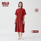 MUJI MUJI IDEE 女式 強捻短袖襯衫連衣裙女裝裙子夏季連身裙GAD12C4S 深紅色 M (155/80A)