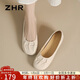 ZHR單鞋女舒適圓頭粗跟女鞋軟面軟底通勤兩穿奶油鞋子女CK05米色38