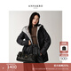 玖姿·安娜蔻休閑減齡連帽中長(cháng)款壓膠鵝絨羽絨服女2025冬季新款 素黑 S