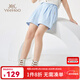 英氏（YEEHOO）女童褲子兒童短褲夏季薄款透氣時(shí)尚百搭純色中大童裝洋氣夏裝新款 休閑釘扣藍色 165