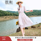 香影碎花連衣裙女2025夏裝新款收腰泡泡袖法式溫柔風(fēng)紫色v領(lǐng)裙子 紫色 S