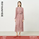 顏域碎花襯衫連衣裙女2025新款早秋長(cháng)袖收腰過(guò)膝女士氣質(zhì)雪紡長(cháng)裙 粉花 XL