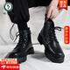 啄木鳥(niǎo)黑色馬丁靴男款英倫風(fēng)高幫厚底增高工裝皮靴子男士高筒機車(chē)靴潮男 黑色 42
