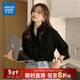 真維斯（Jeanswest）女裝中袖襯衫夏季新款翻領(lǐng)開(kāi)衫上衣女純色寬松襯衣LE 黑色8010 165/88A/L